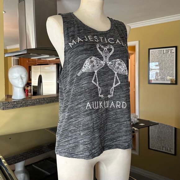 Majestically Awkward Flamingos Charcoal Gray Funny Graphic Muscle Tee Tank Top M - Picture 3 of 13
